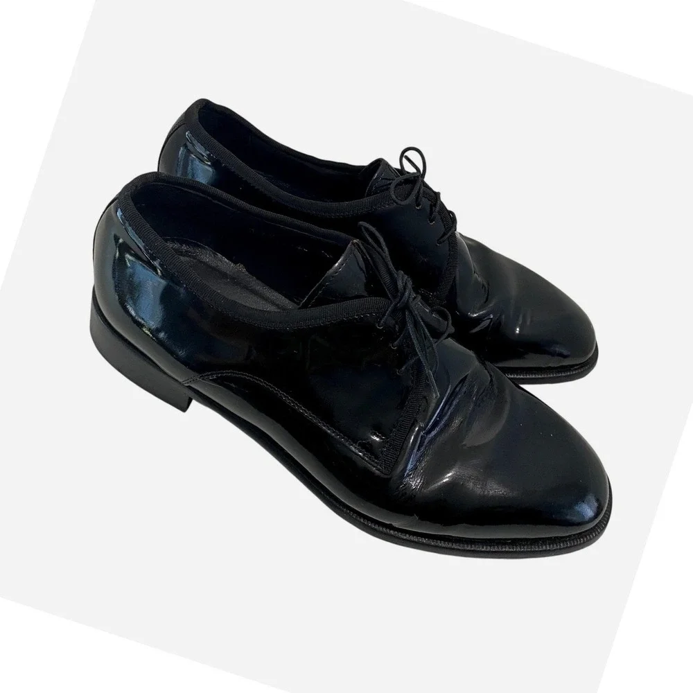 Pronto Uomo Oxford Shoes Men 9.5 Black Patent Leather Lace Up Formal Dress